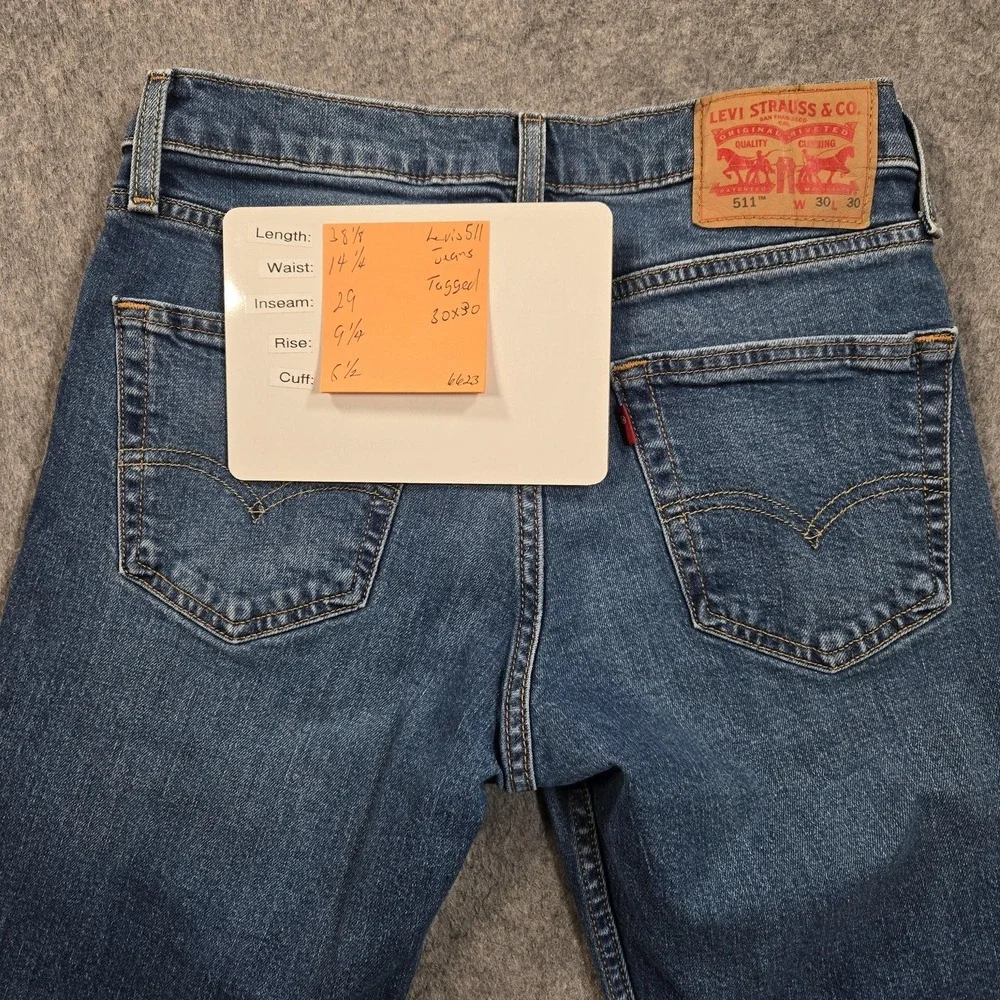 Levi's 511 Jeans Mens 28x29 (tag 30x30) Blue Slim Taper Stretch‎ Medium Wash